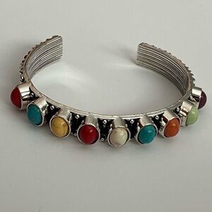 New Vintage Style Multicolor Turquoise Silver
Studded Bangle Bracelet
